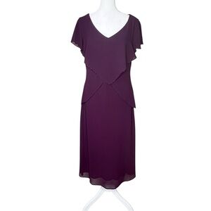 Coldwater Creek Tiered Asymmetric Beaded Georgette Dress 10 Purple Dark Fairy